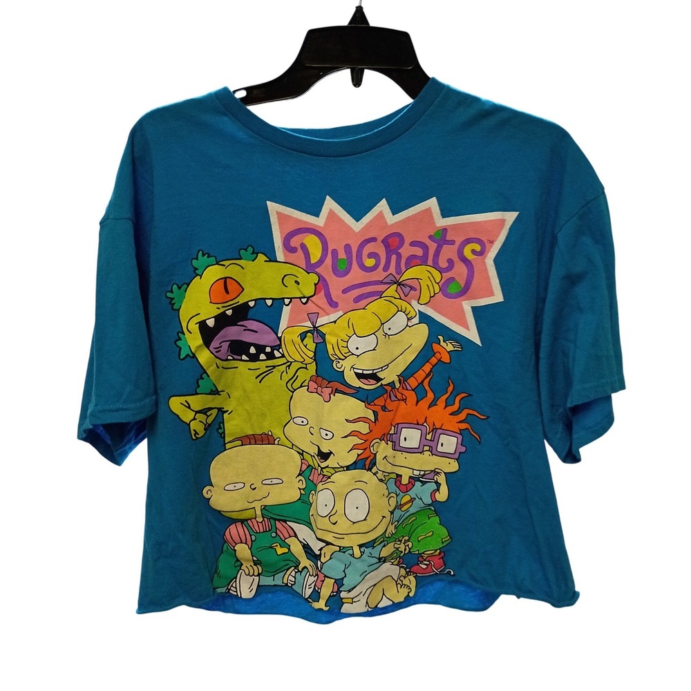 Nickelodeon Rugrats Graphic Crop T-Shirt  Blue Large 90s Cartoon Tommy Chuckie
